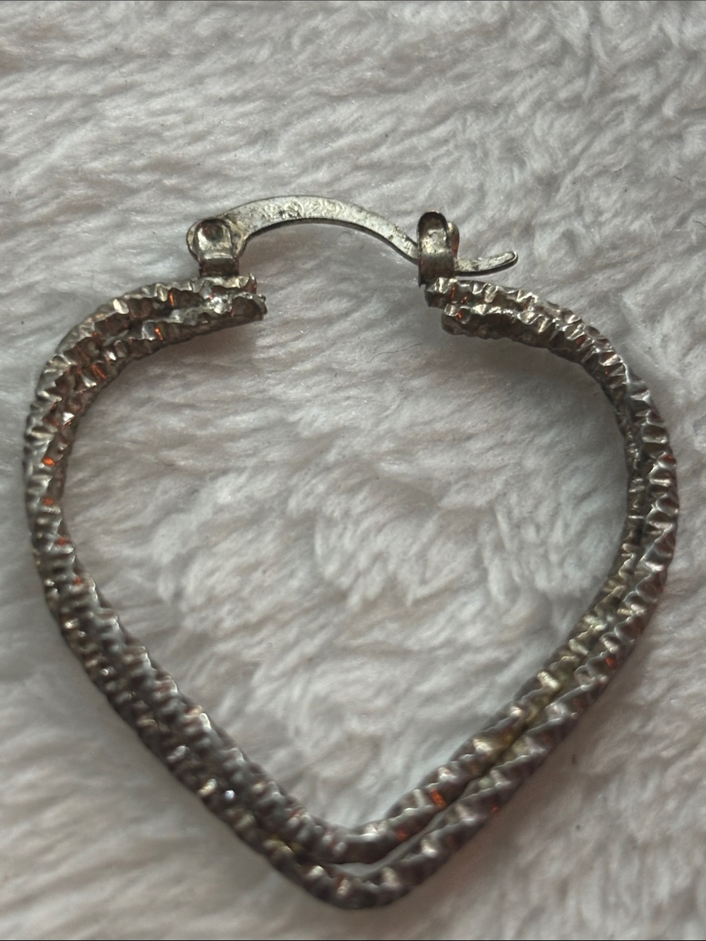 .925 stamped Silver-Tone Textured Heart Hoop Earring - Women Jewelry
